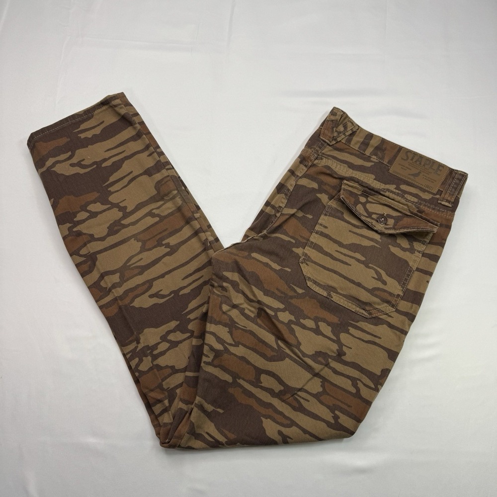 Staple Renown Pigeon Brand Brown Camo Straight Pants Men's Size 35X32 Button Zip